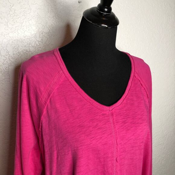 Soft Surroundings bright pink keyhole back v neck top size Petite Extra Large XL - Picture 2 of 13